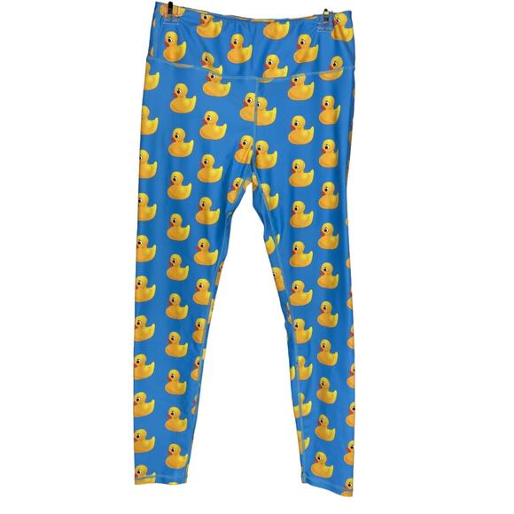 ChicknLegs Running Leggings, Rubber Ducky, Yellow/Blue/Teal, Sz Large - Picture 1 of 7